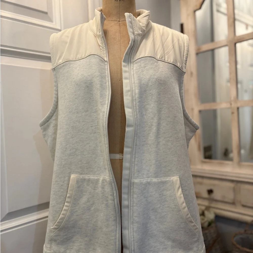 T by Talbots Cream Zip up Cotton Blend‎ Vest 2X Warm Layering Piece Barn Chic